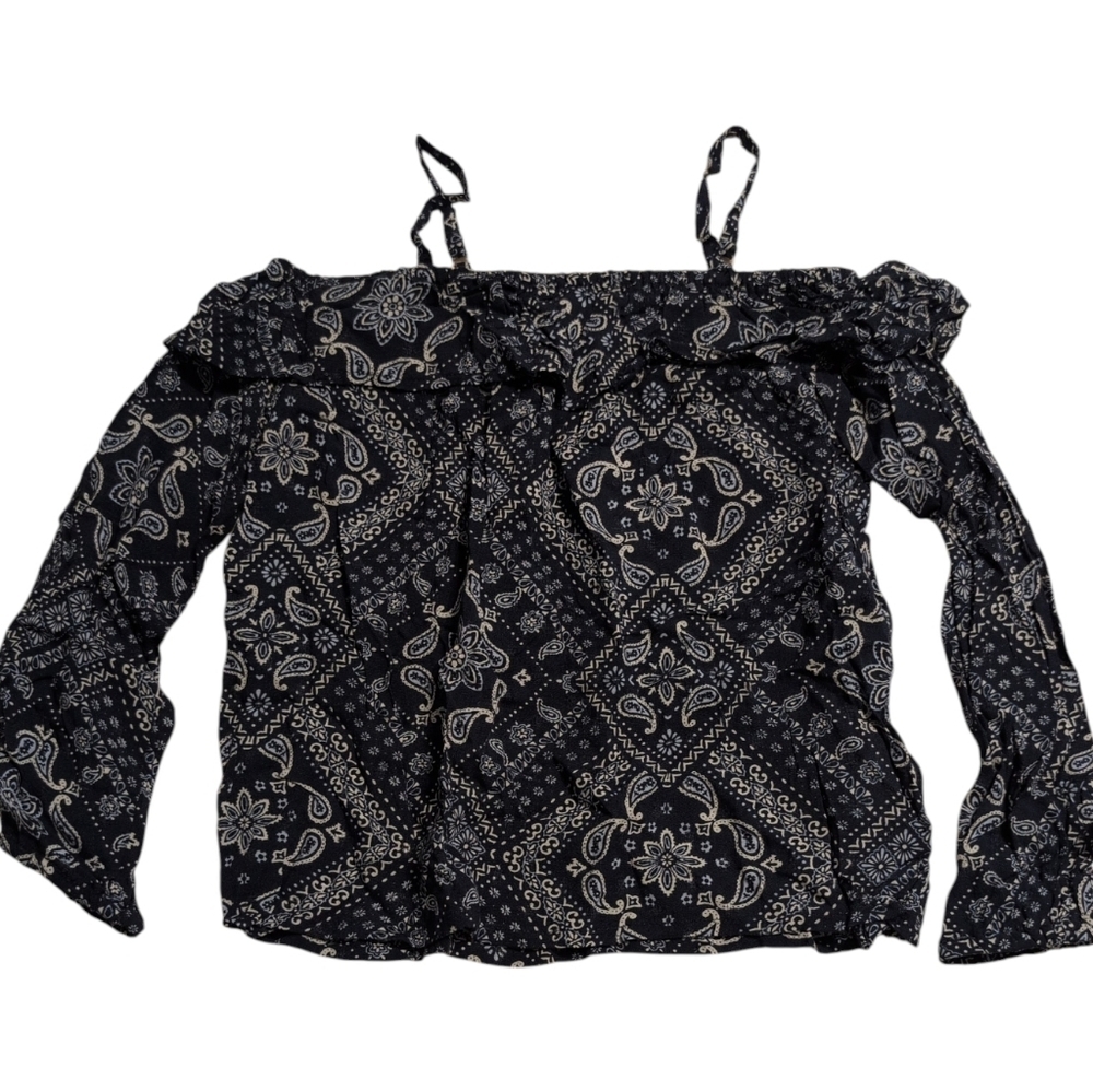 Navy Paisley Cold Shoulder Blouse